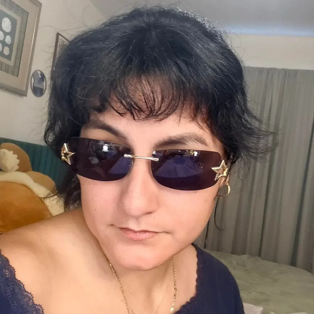 Y2k star girl sunglasses, futuristic rimless shades, mcbling glam futuristic